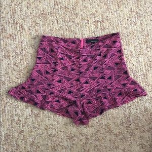 High waisted flared patterned shorts